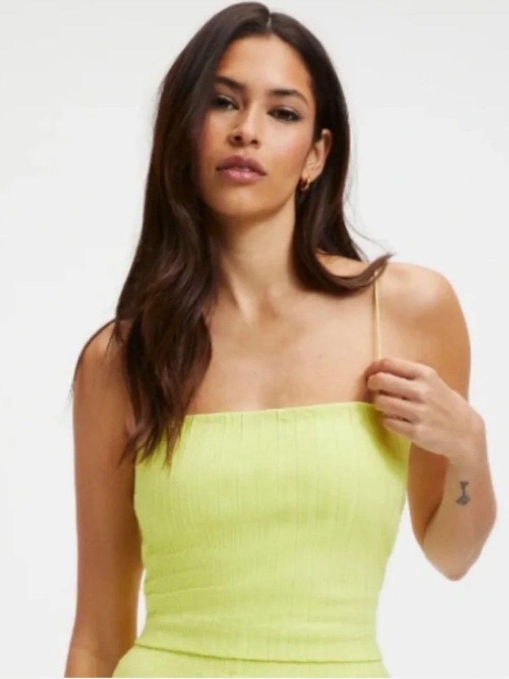 Good American Neon Lime Ribbed Spaghetti-Strap Camisole